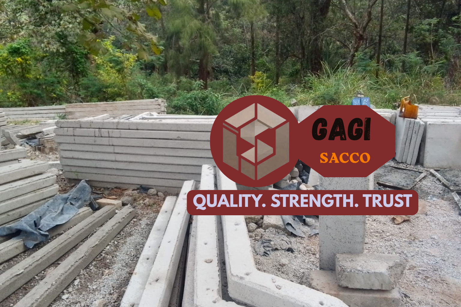 Stacked precast concrete blocks at GAGI SACCO yard