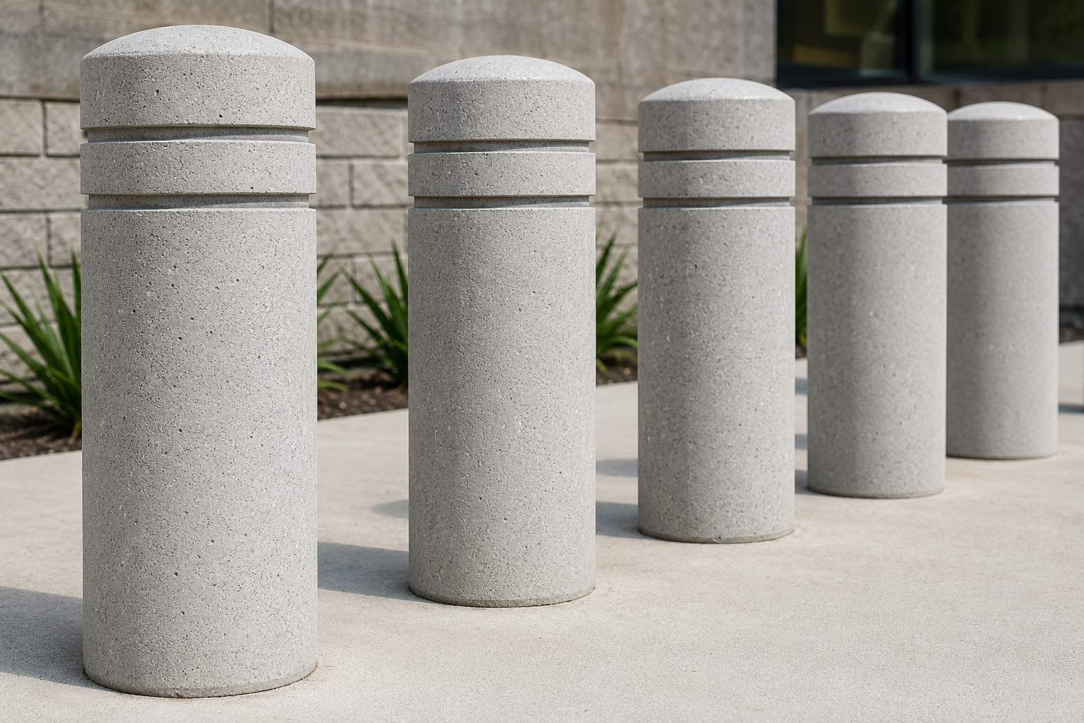 Row of concrete bollards