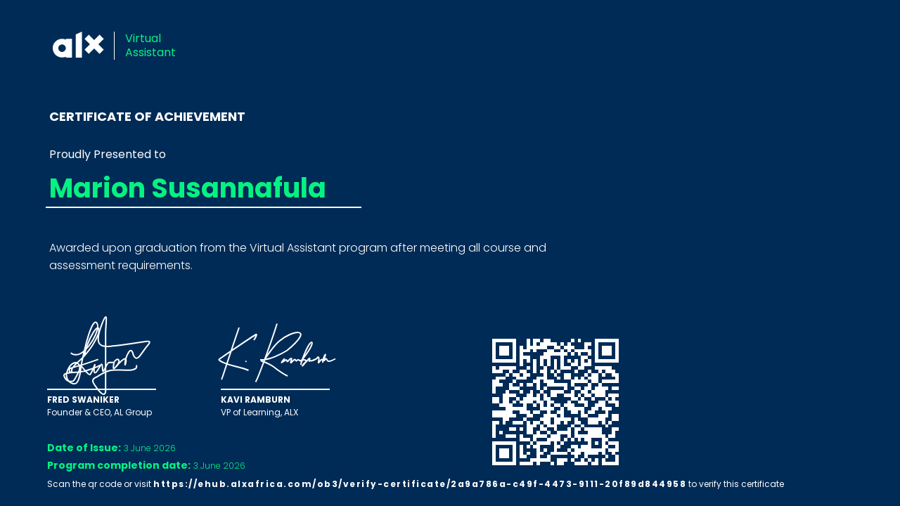 ALX Virtual Assistant certificate